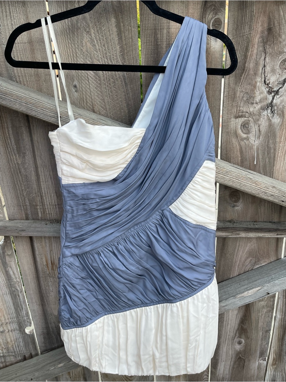 Abaeté Blue Ivory Silk Draped Asymmetrical One Shoulder Dress Size 12 Designer - Picture 2 of 7